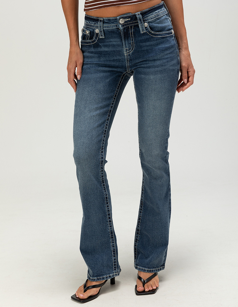 MISS ME Border Pocket Womens Mid Rise Bootcut Jeans image number 2