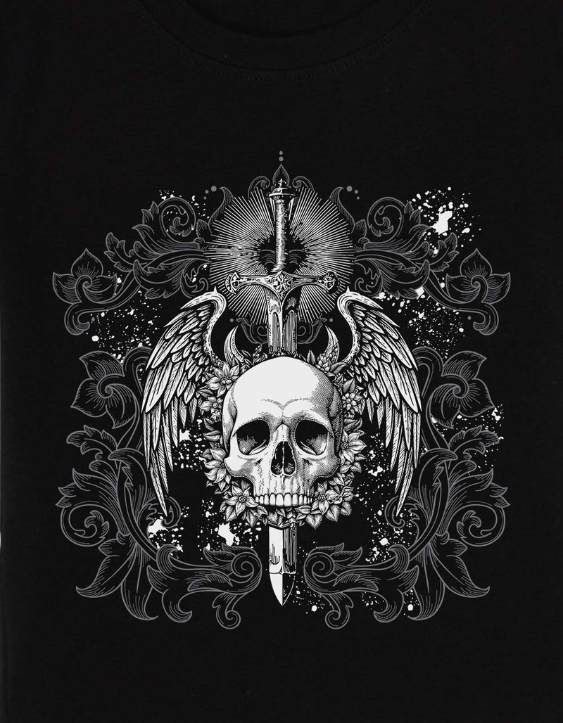 SKULL Winged Skull Womens Baby Tee image number 2