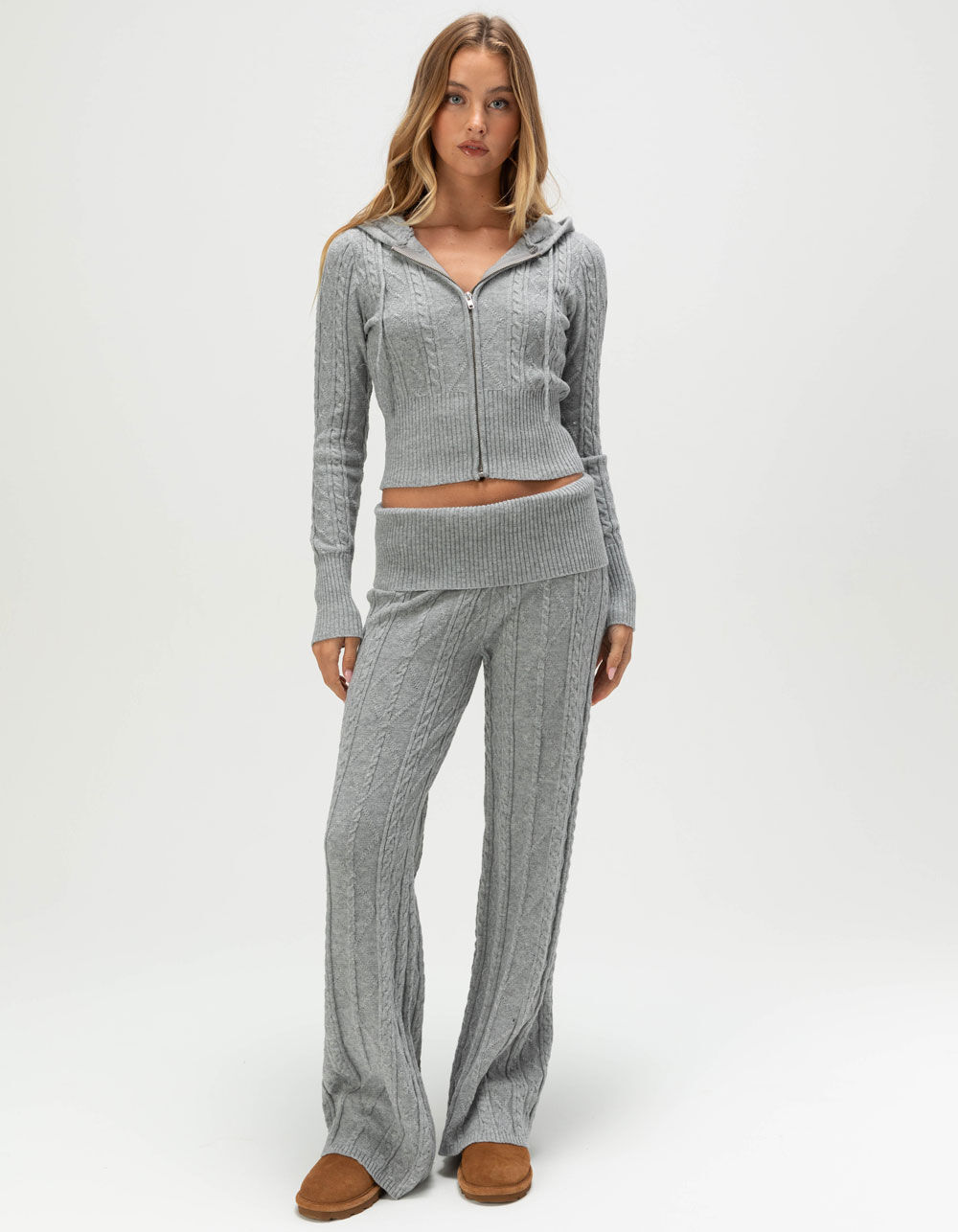 FULL TILT Cable Knit Womens Zip-Up Hoodie - HEATHER GRAY | Tillys