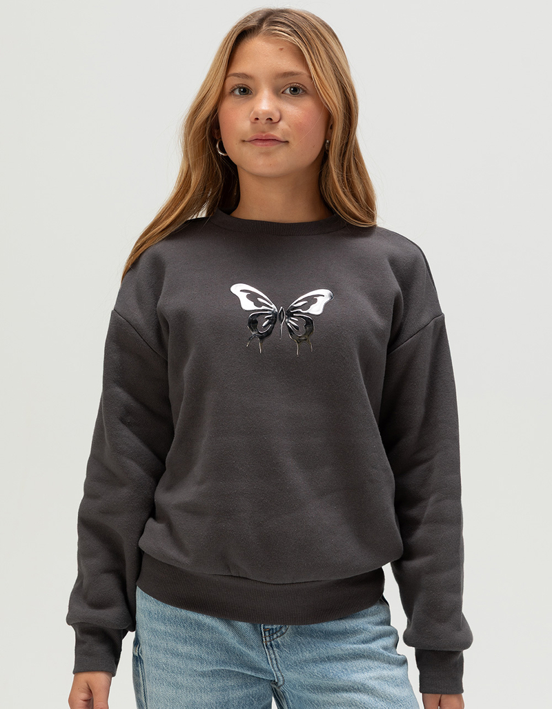 FULL TILT Chrome Butterfly Girls Crewneck Sweatshirt image number 0