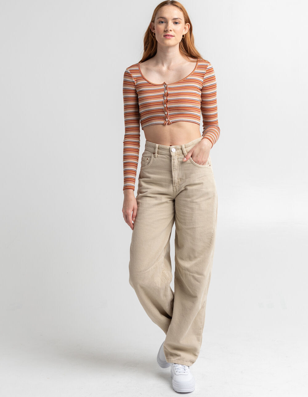 Wide Leg Cord Baggy Jeans. - ECRU 