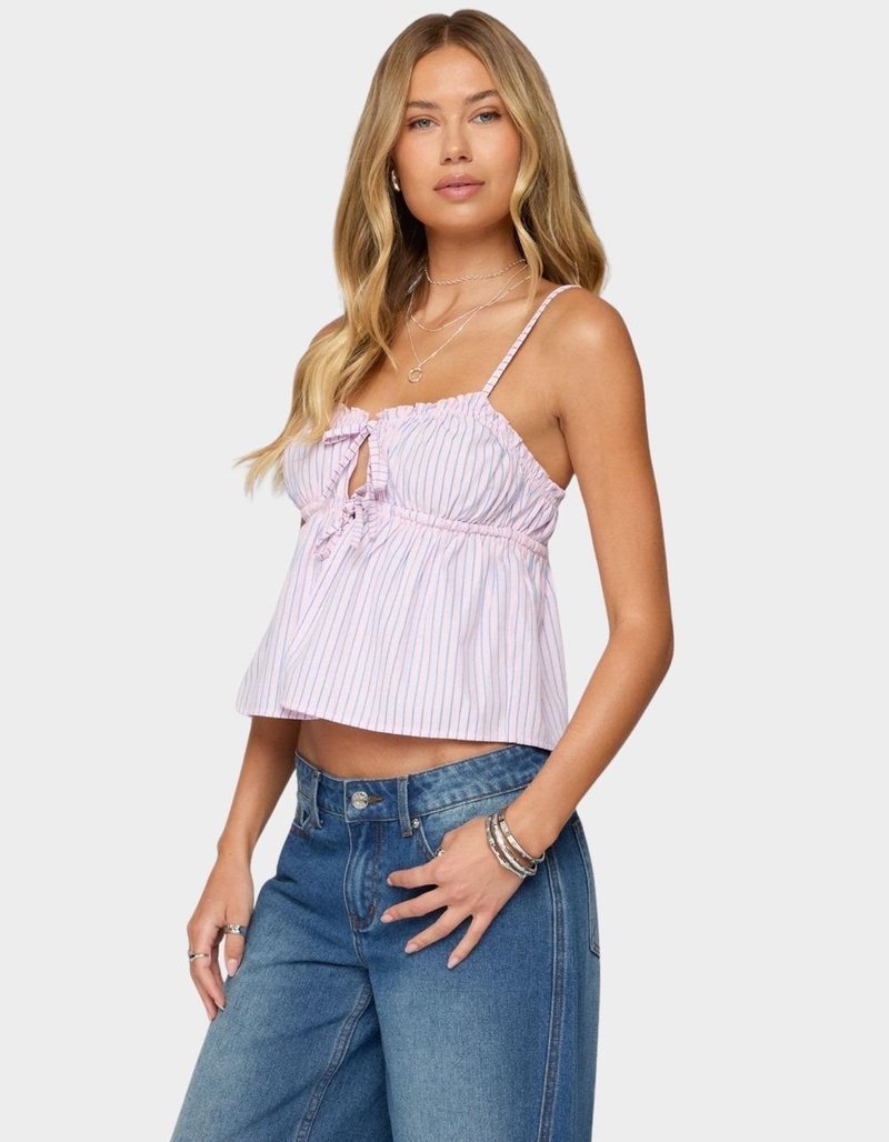EDIKTED Avenly Striped Tie Front Babydoll Top image number 4
