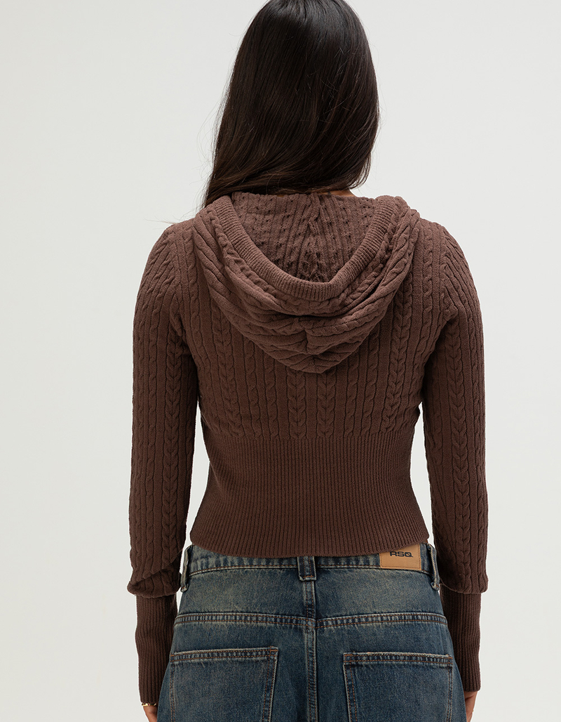 RSQ Womens Cable Knit Zip-Up Hooded Sweater image number 3