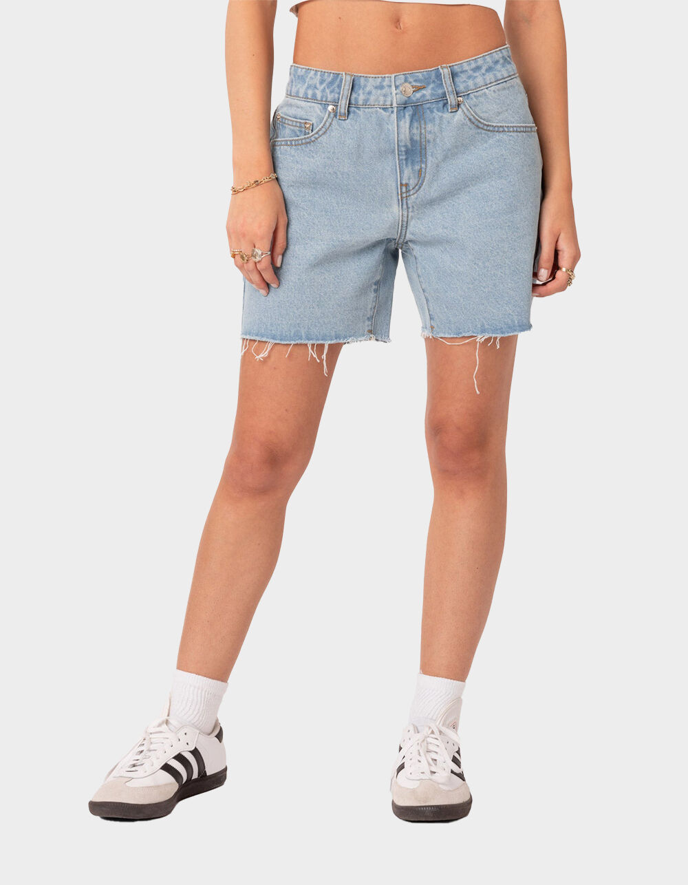 EDIKTED Tomboy Low Rise Denim Shorts - LIGHT BLUE | Tillys