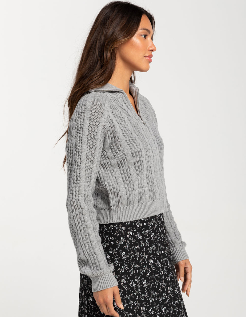 RSQ Womens Stadium Collar Cable Zip-Up Sweater image number 1