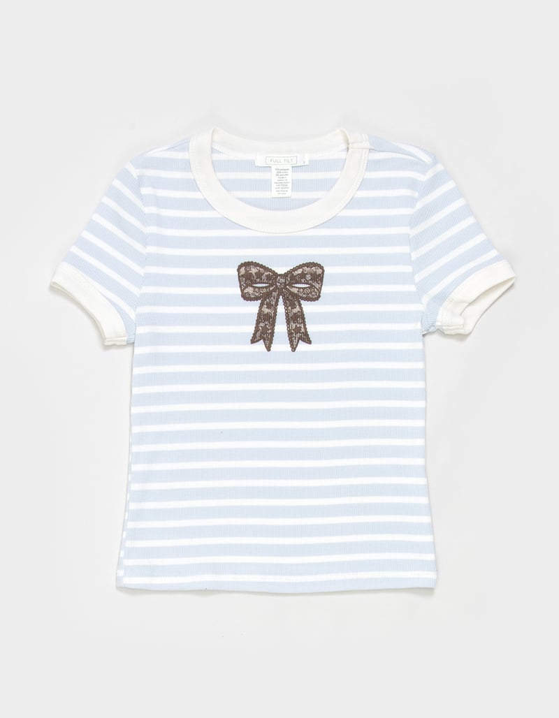 FULL TILT Stripe Bow Girls Ringer Tee image number 1