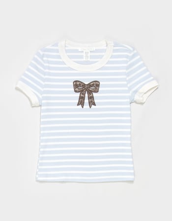 FULL TILT Stripe Bow Girls Ringer Tee Alternative Image