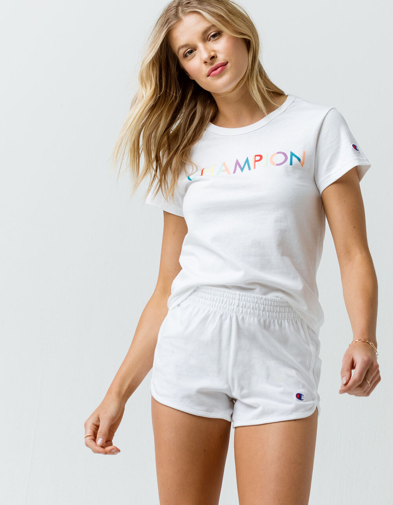 CHAMPION Reverse Weave Womens White Gym Shorts image number 0