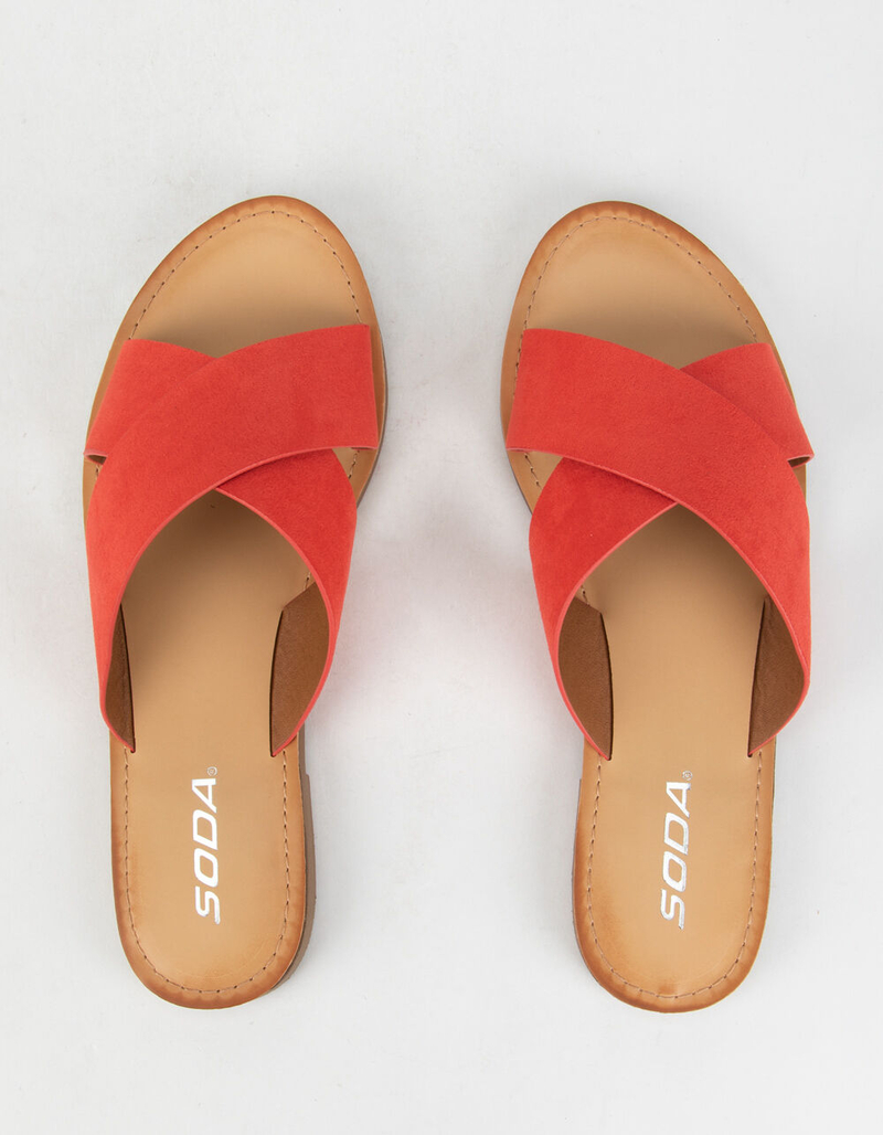 SODA Criss Cross Womens Coral Slide Sandals image number 4