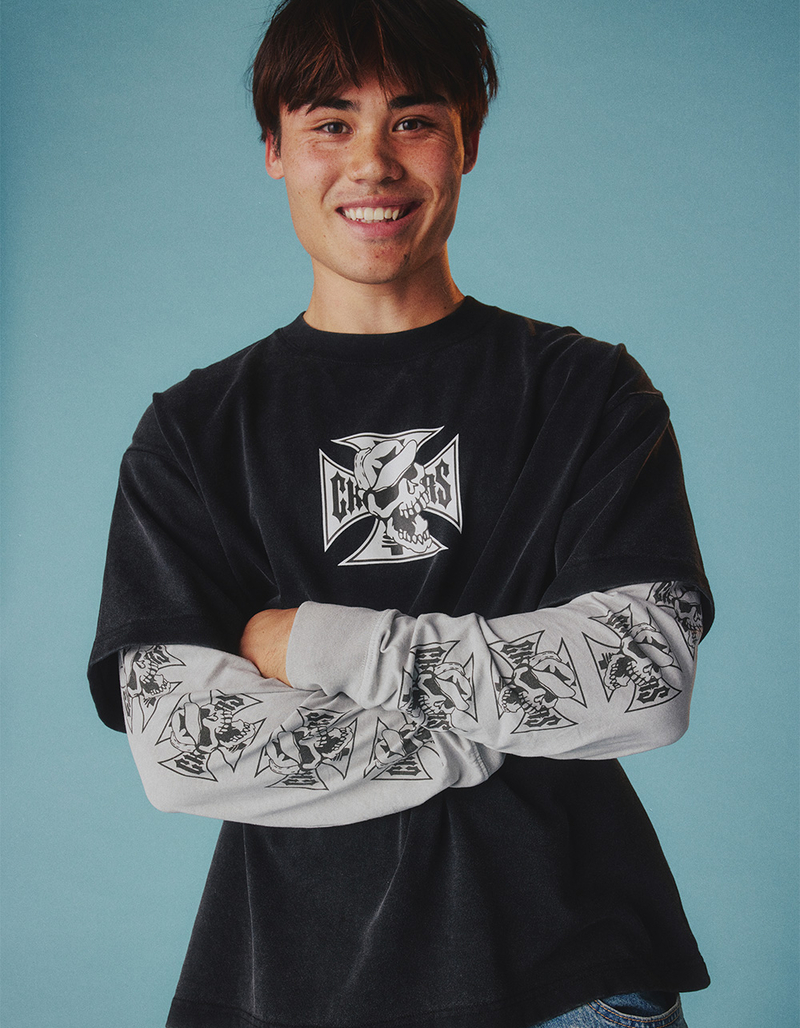 WEST COAST CHOPPERS Skeleton Moto Mens Long Sleeve 2fer Tee image number 0