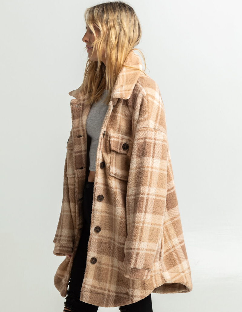 LOVE TREE Plaid Sherpa Womens Shacket image number 1