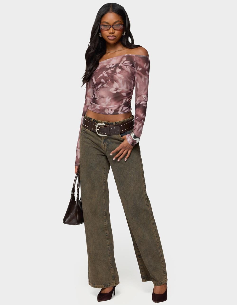 EDIKTED Off Shoulder Printed Sheer Mesh Top image number 4