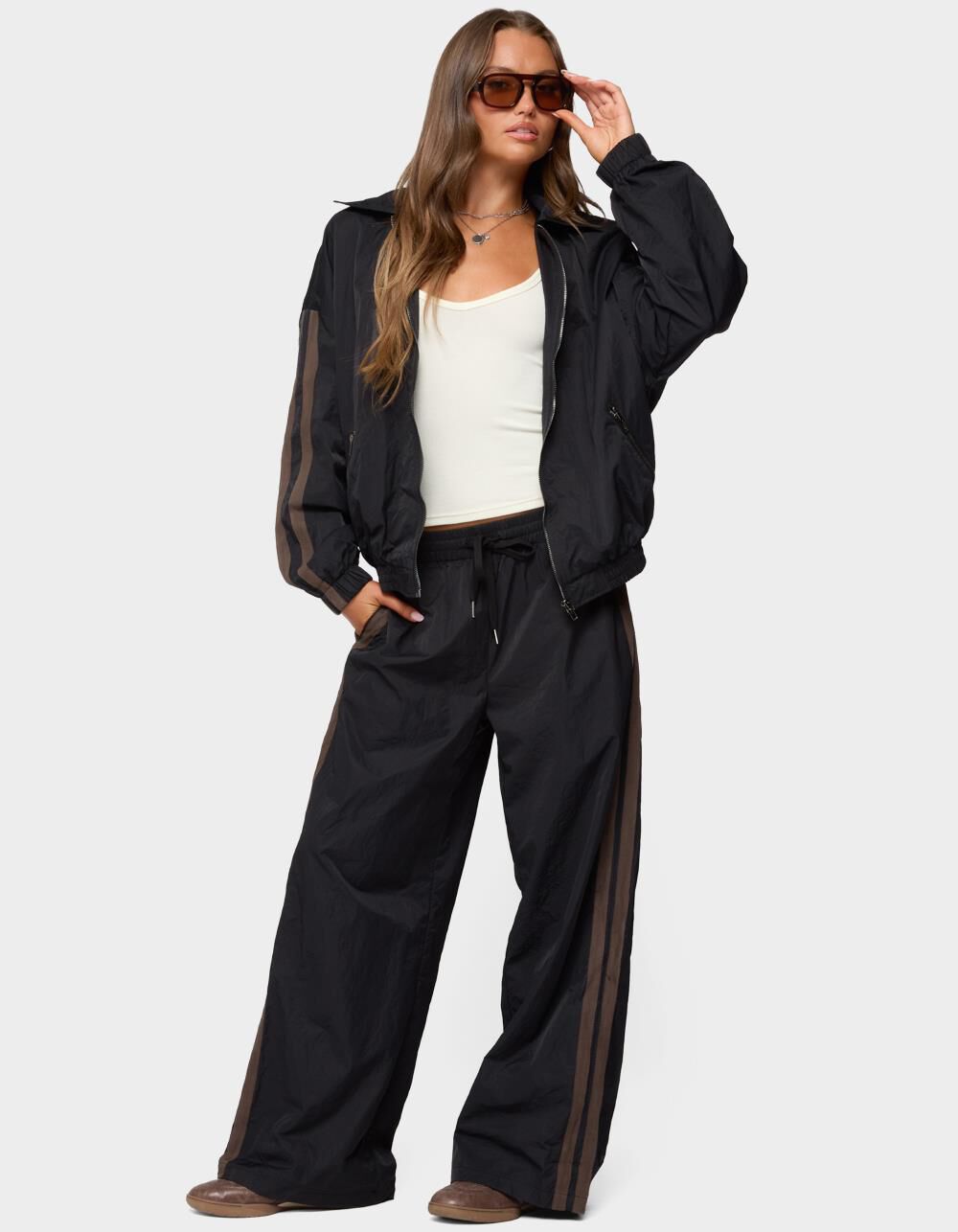 EDIKTED Kieran Stripey Nylon Track Jacket - BLACK - M | Tillys