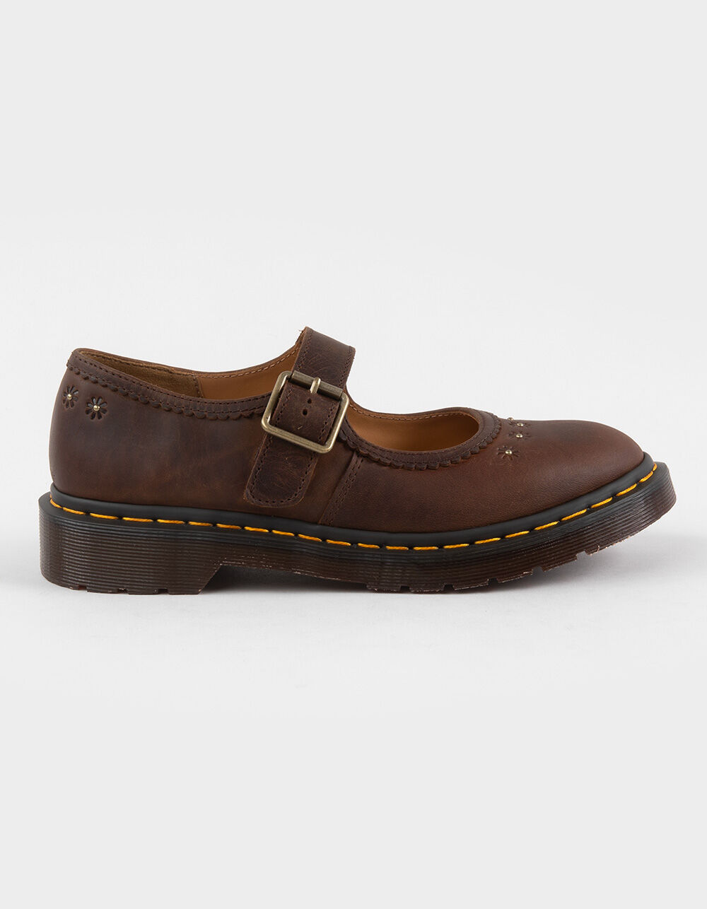 DR. MARTENS Mary Jane Flower Womens Leather Shoes - DARK BROWN - 9