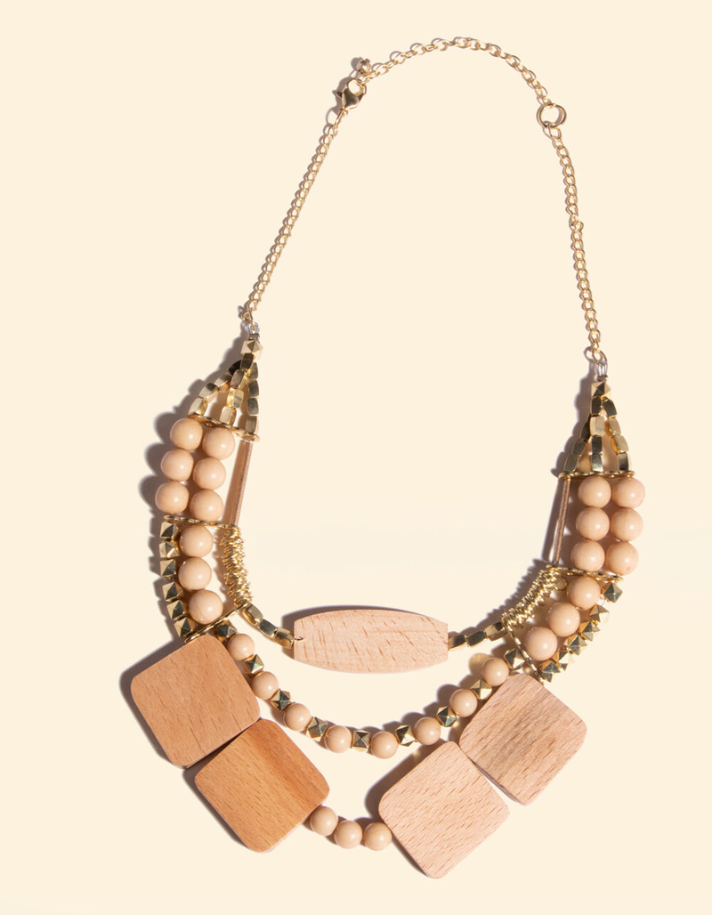 WEST OF MELROSE Wood Light Brown Statement Necklace image number 1