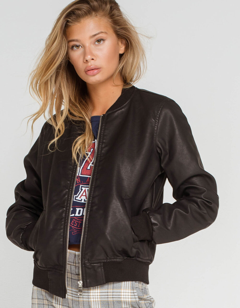 CI SONO Quilt Lined Faux Leather Womens Bomber Jacket image number 0