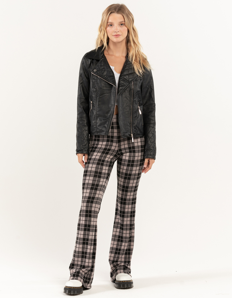 JOU JOU Womens Quilt Faux Leather Moto Jacket image number 3