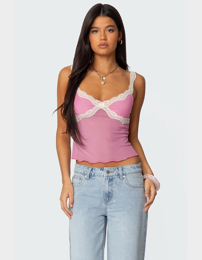 EDIKTED Contrast Lacey Mesh Tank Top image number 0