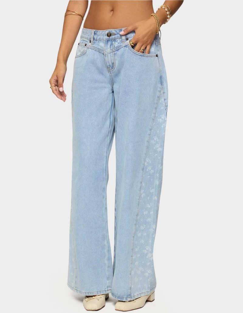 EDIKTED Floral Split Low Rise Jeans image number 0