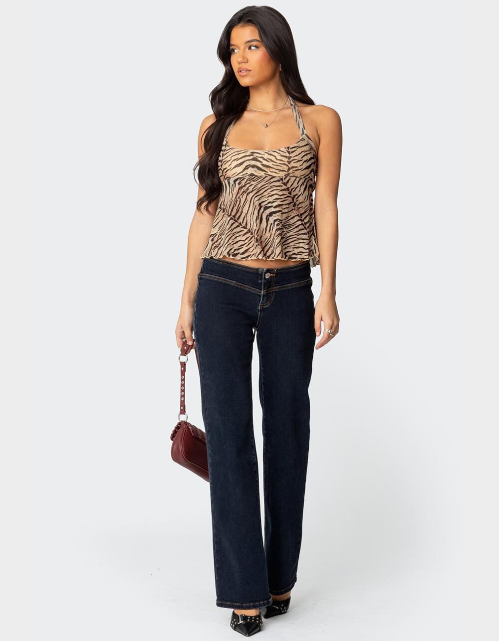 EDIKTED Tiger Printed Mesh Babydoll Top - BEIGE | Tillys