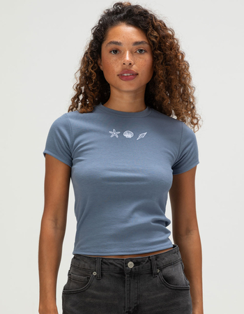 FULL TILT Shell Embroidered Womens Baby Tee Primary Image