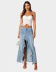 EDIKTED Valencia Ruffle Slitted Denim Maxi Skirt image number 5