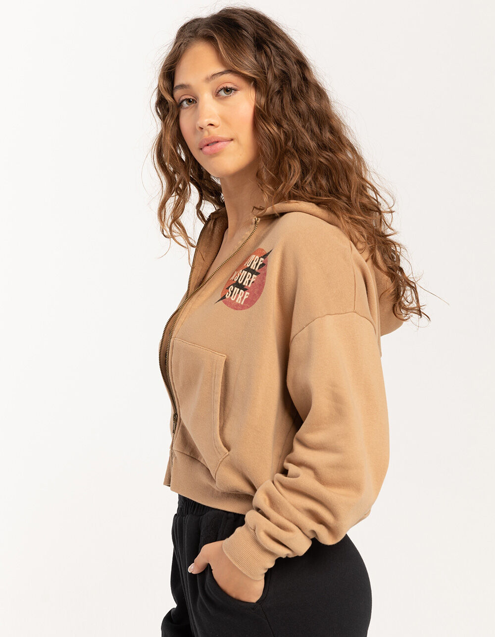 HURLEY Surf Queen Hailey Womens Crop Zip-Up Hoodie - TAN | Tillys