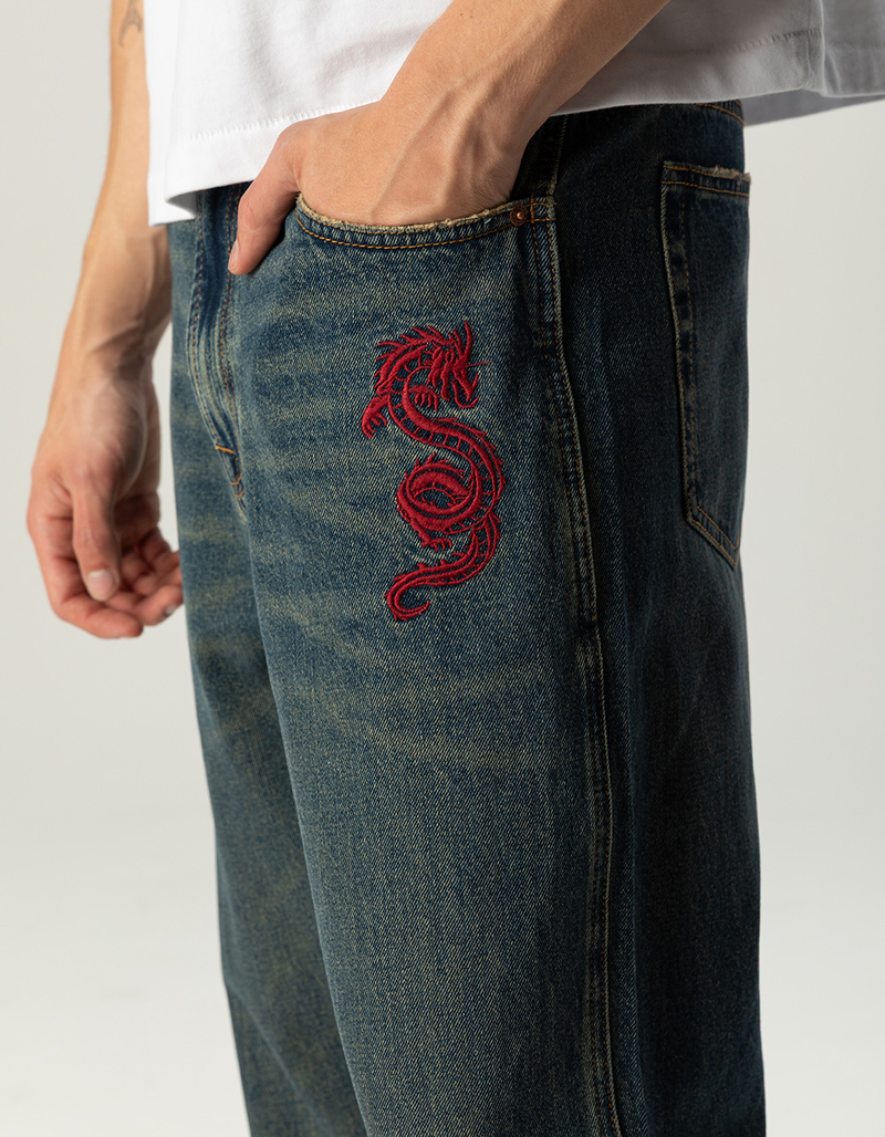 RSQ Mens Embroidered Dragon Baggy Jeans image number 4