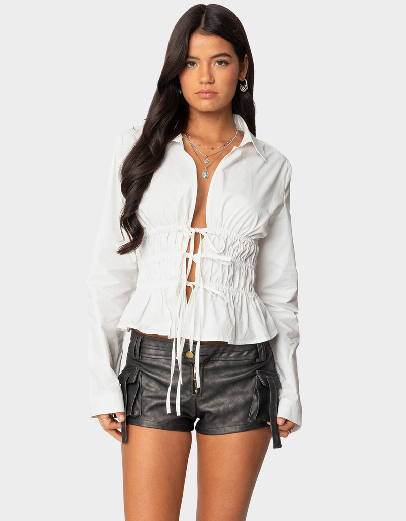 EDIKTED Sharon Collared Tie Front Top image number 0