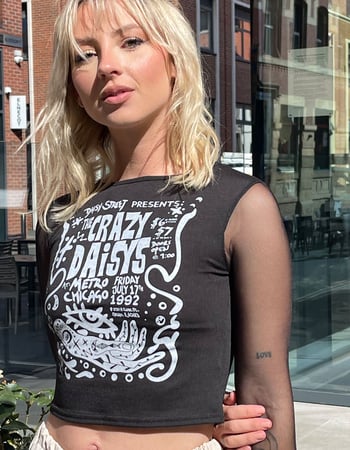 DAISY STREET Mesh Sleeve Printed Womens Top Alternative Image