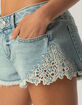 WEST OF MELROSE Womens Embroidered Laser Cut Denim Micro Shorts image number 2