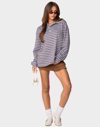 EDIKTED Stripey Oversized Collared Shirt Alternative Image