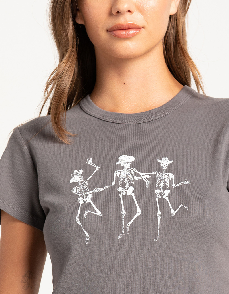 FULL TILT Dancing Skeleton Womens Baby Tee image number 1