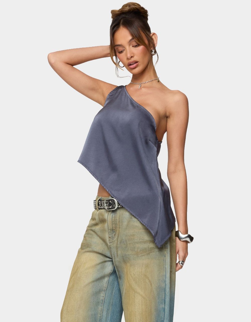 EDIKTED Asymmetric Satin Effect One Shoulder Top image number 0