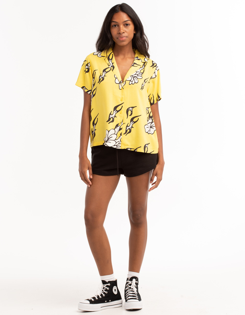 OBEY Flamin' Flowers Womens Button Up Shirt image number 3