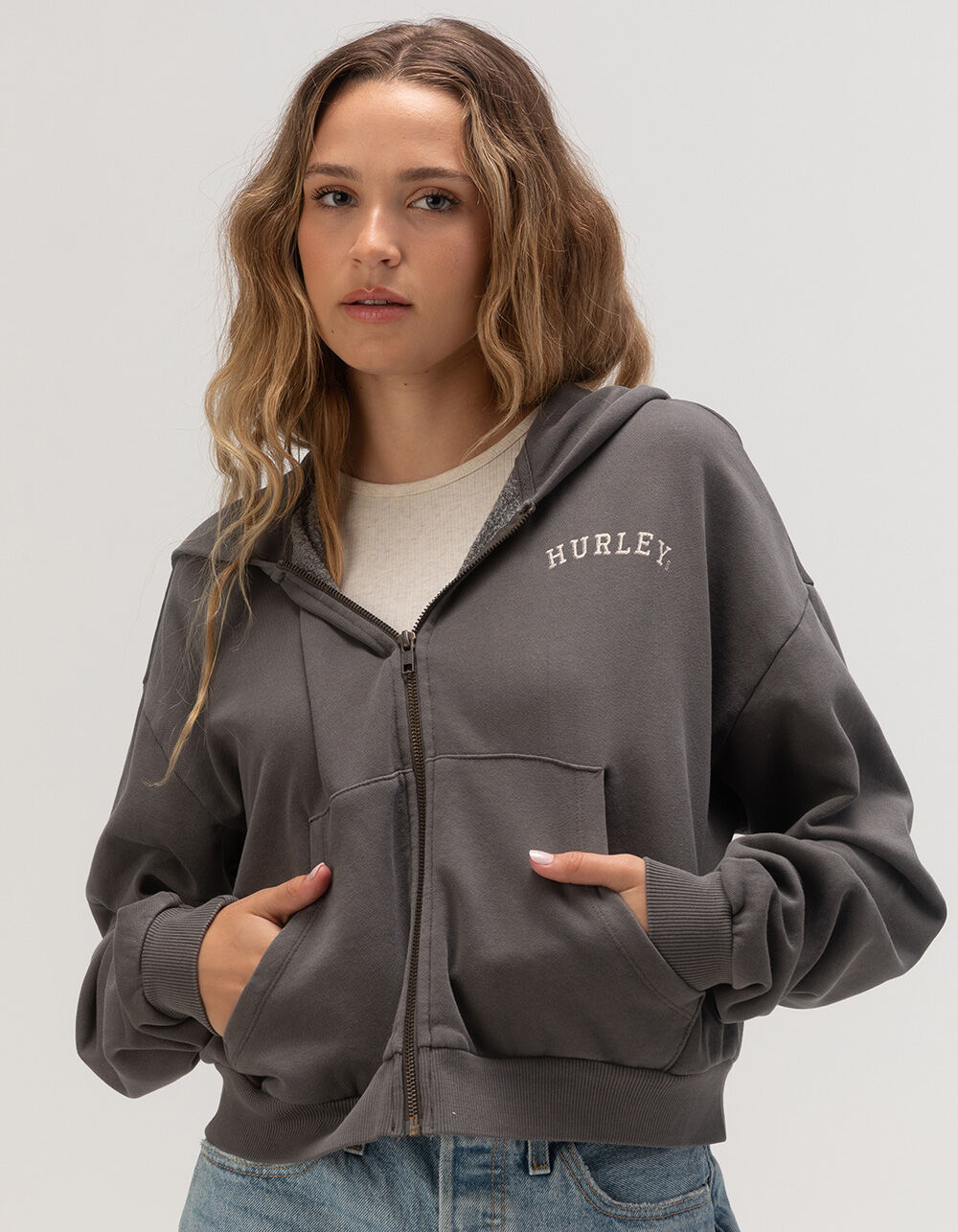 HURLEY Outsider Womens Crop Zip-Up Hoodie - WASHED BLACK - S | Tillys