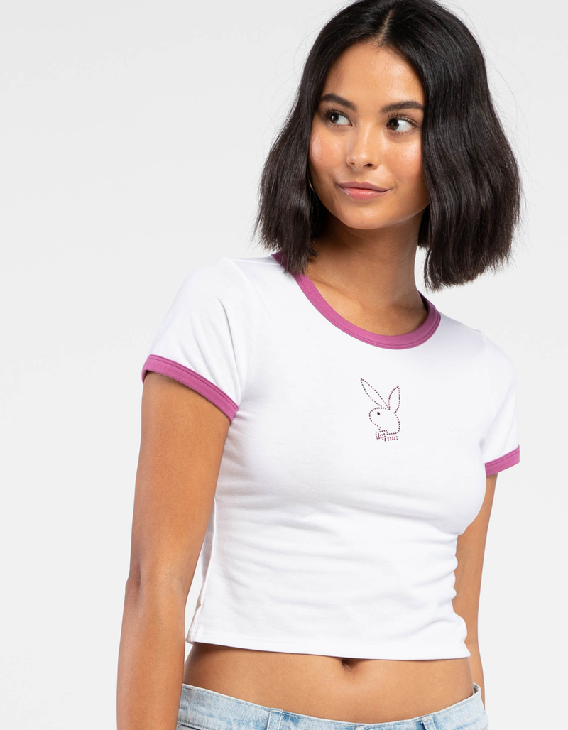 PLAYBOY Rhinestone Womens Baby Tee image number 1
