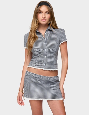 EDIKTED Paige Gingham Tailored Button Up Shirt Primary Image