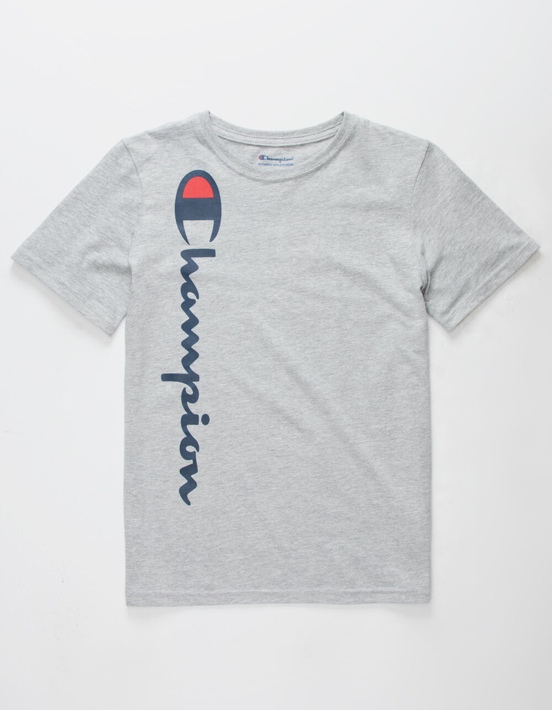 CHAMPION Vertical Script Heather Gray Boys T-Shirt image number 0
