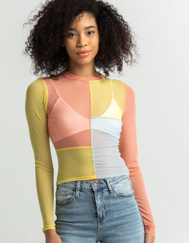 RSQ Womens Solid Blocked Mesh Tee image number 2