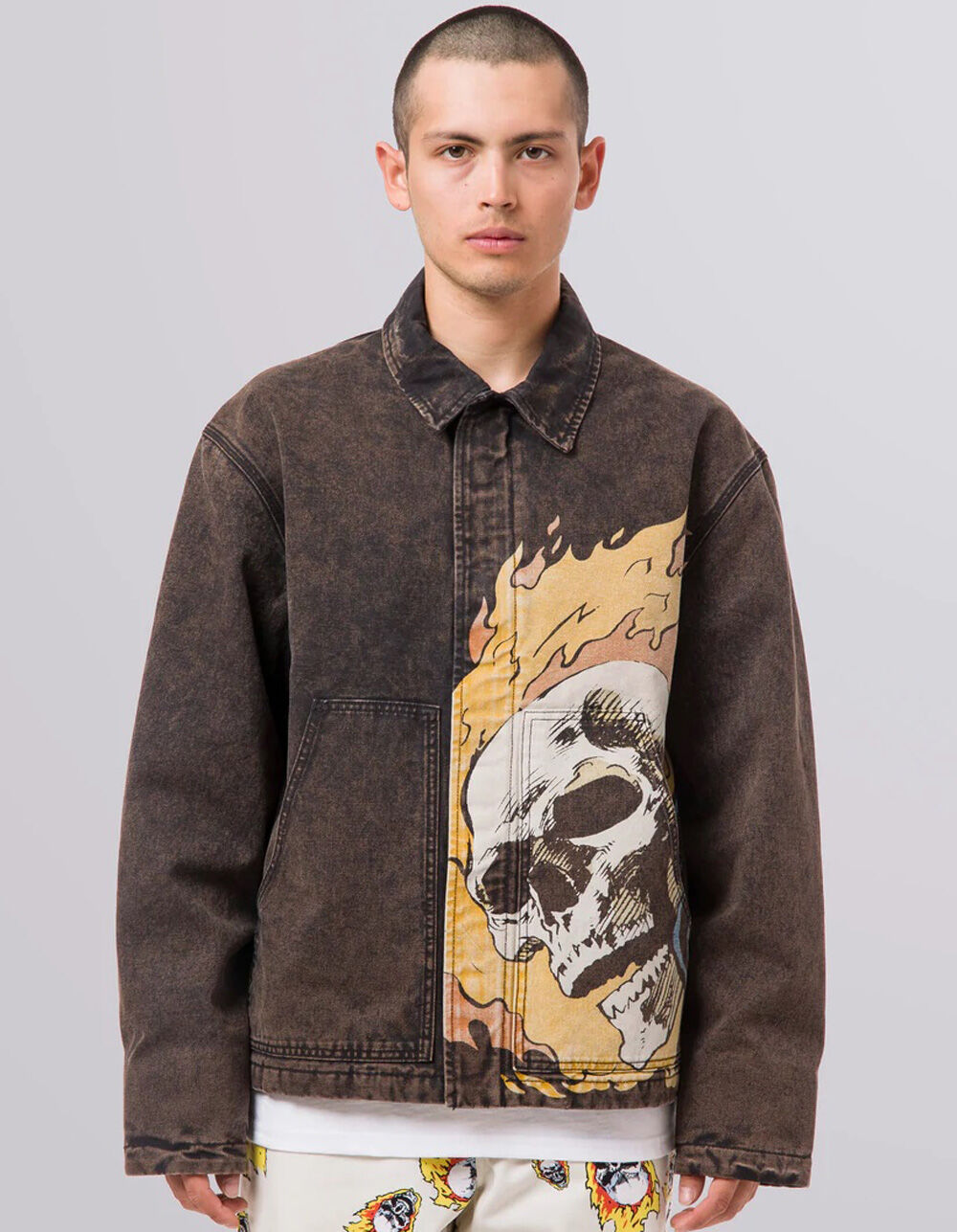HUF x Marvel Ghost Rider Mens Work Jacket - BLACK RINSE - S | Tillys