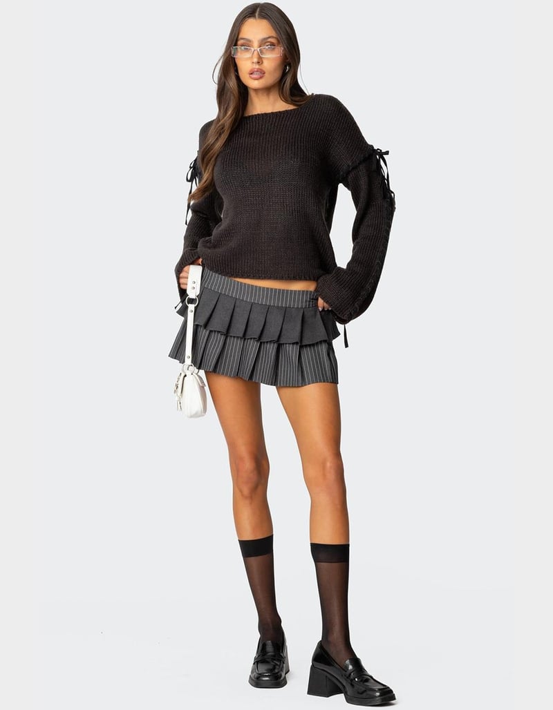 EDIKTED Amelia Lace Up Sleeve Sweater image number 1