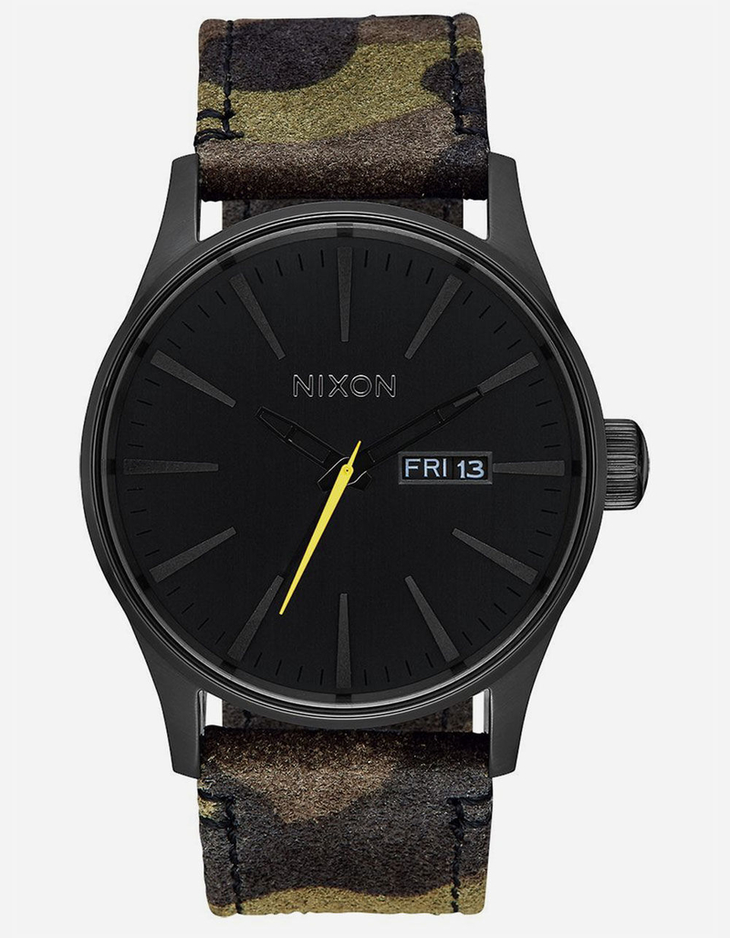 NIXON Sentry Leather Black & Camo Watch image number 0