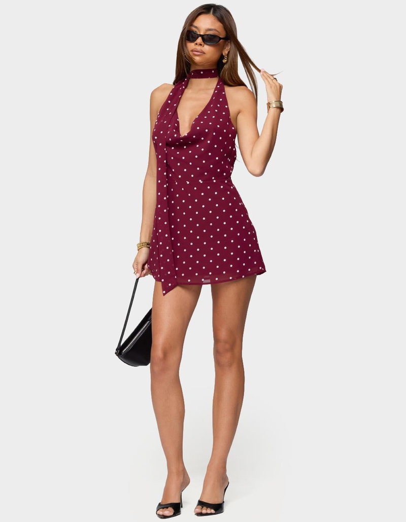 EDIKTED Polka Dot Cowl Neck Mini Dress image number 4