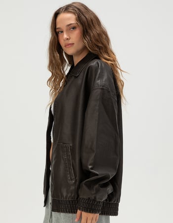 RSQ Womens Oversized Faux Leather Bomber Jacket Alternative Image