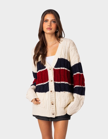 EDIKTED Tinsley Oversized Cable Knit Cardigan Primary Image