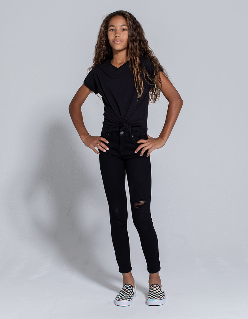 RSQ Ibiza Black Girls Ripped Skinny Jeans image number 1