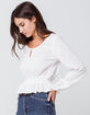 IVY & MAIN Solid Peplum White Womens Peasant Top image number 3