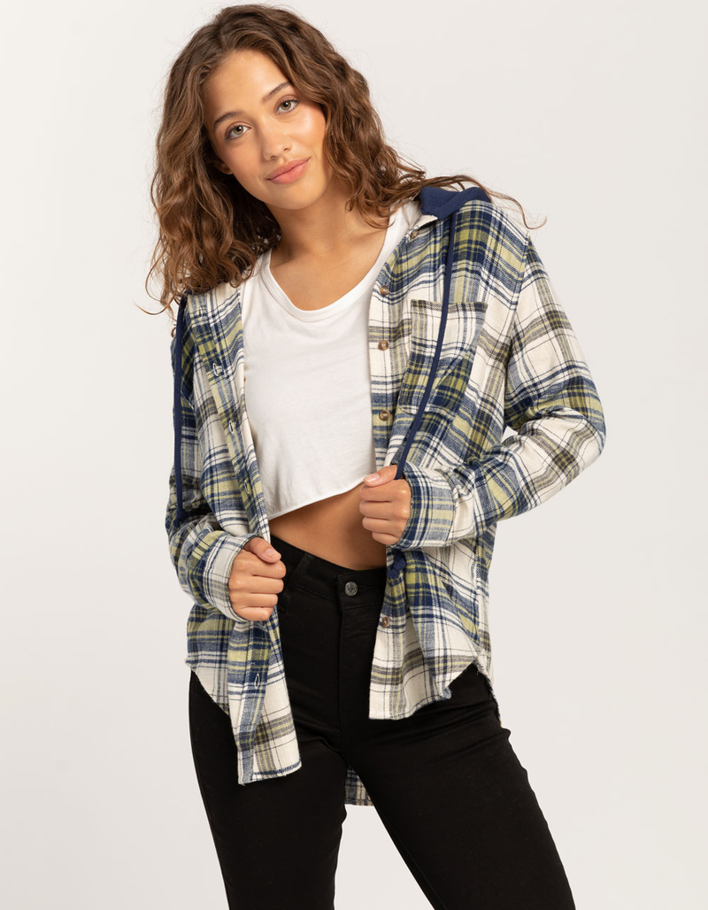 LOVE TREE Plaid Hooded Womens Flannel image number 0