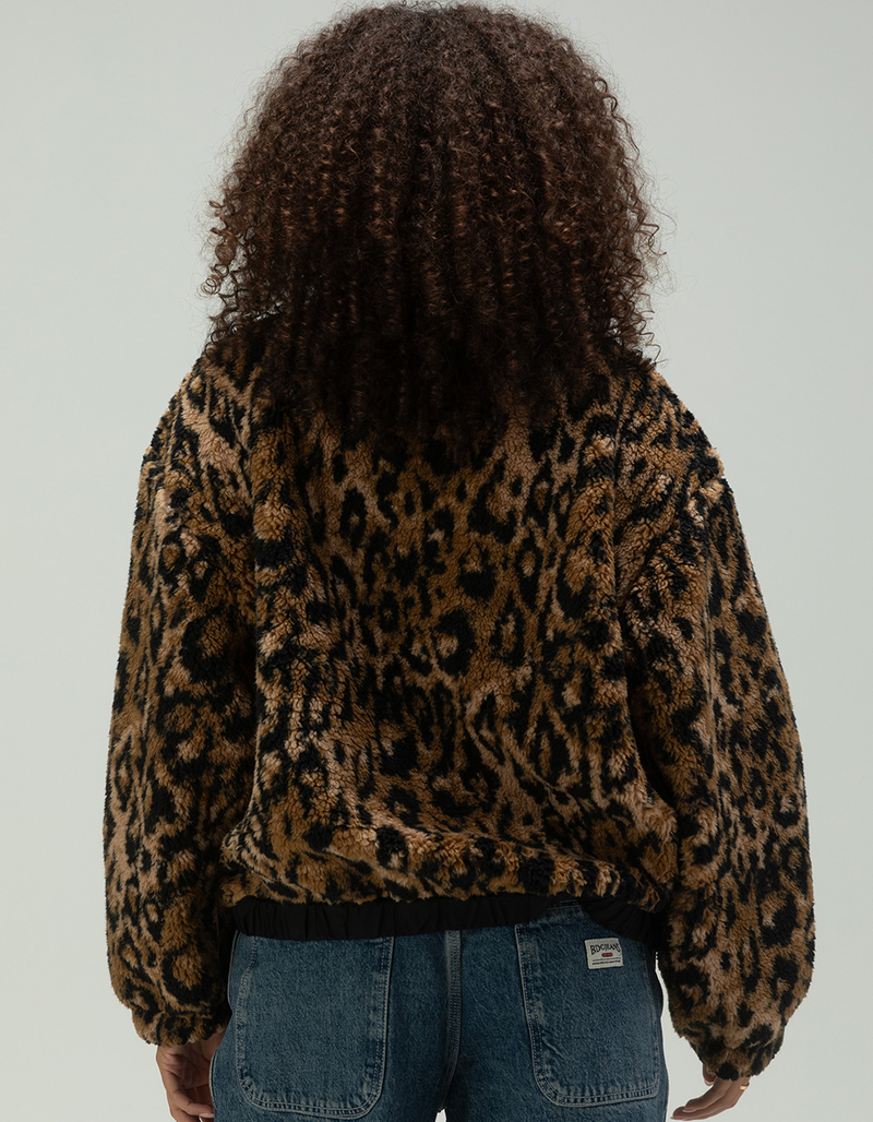 BDG Urban Outfitters Olive Leopard Print Womens Fleece Zip-Up Jacket image number 3